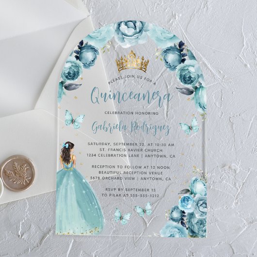 Invitations En Acrylique Aquarelle Rose turquoise Quinceañera