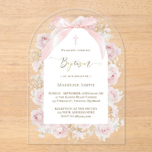 Invitations En Acrylique aquarelle roses roses Baptême