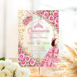 Invitations En Acrylique Aquarelle Roses roses brillantes en rose Quinceañe