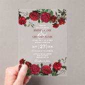 Invitations En Acrylique Aquarelle Roses rouges Effacer Mariage transparent (In situ (ordinateur de poche))