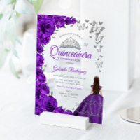 Aquarelle Roses Violettes Quinceanera Argentée