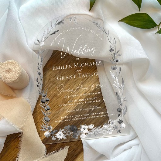 Invitations En Acrylique Aquarelle rustique Boho Floral Élégant Mariage Arc