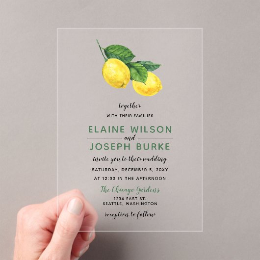 Invitations En Acrylique Aquarelle rustique Citrus Lemon Mariage (In situ (ordinateur de poche))