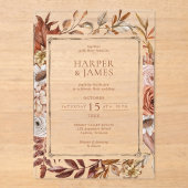 Invitations En Acrylique Aquarelle rustique Mariage de cadre Floral Automne (Recto)