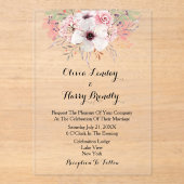 Invitations En Acrylique Aquarelle rustique Mariage rose (Recto)