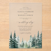 Invitations En Acrylique Aquarelle rustique pins mariage de forêt (Recto)