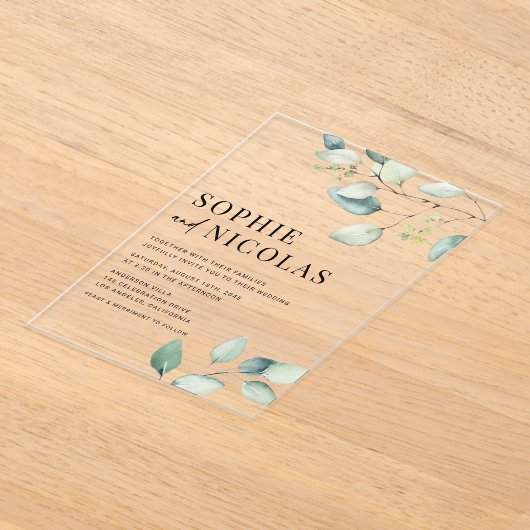 Invitations En Acrylique Aquarelle Sage Green Eucalyptus Branches Mariage (Poser)