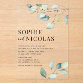 Invitations En Acrylique Aquarelle Sage Green Eucalyptus Branches Mariage (Recto)