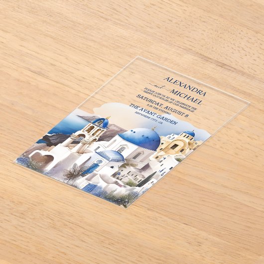 Invitations En Acrylique Aquarelle Santorin Destination Mariage (Poser)