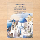 Invitations En Acrylique Aquarelle Santorin Destination Mariage (Recto)
