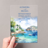 Invitations En Acrylique Aquarelle Santorin Mariage grec (In situ (ordinateur de poche))