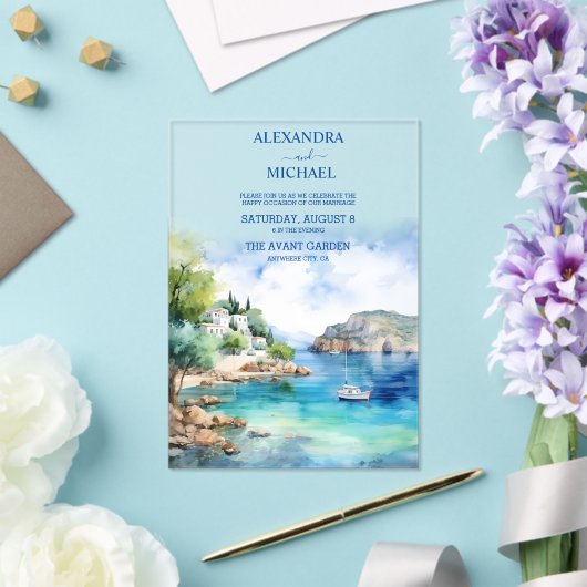 Invitations En Acrylique Aquarelle Santorin Mariage grec (Insitu (Mariage))