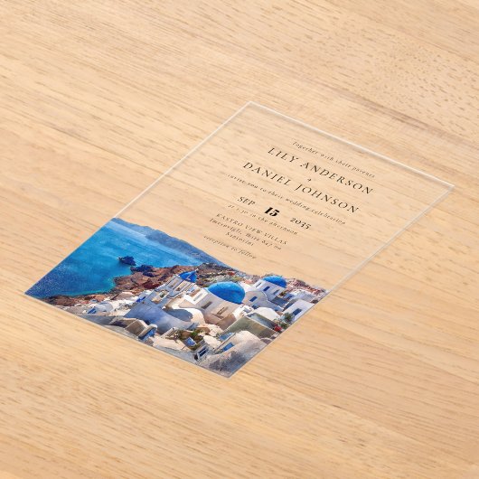 Invitations En Acrylique Aquarelle Santorini Grèce Destination Mariage (Poser)