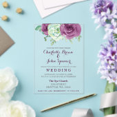 Invitations En Acrylique aquarelle succulent prune rose mariage (Insitu (Mariage))