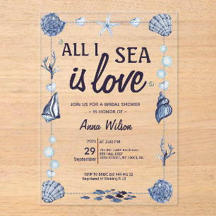 Invitations En Acrylique Aquarelle Tout ce que je vois est amour Bleu Baby 