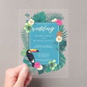 Invitations En Acrylique Aquarelle Tropical avec Mariage Toucan ID Turquois (In situ (ordinateur de poche))