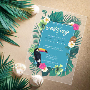 Invitations En Acrylique Aquarelle Tropical avec Mariage Toucan ID Turquois