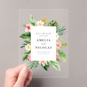 Invitations En Acrylique Aquarelle Tropical Botanical Frame Enregistrer la (In situ (ordinateur de poche))