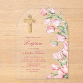 Invitations En Acrylique Aquarelle Tulipes Arch Baptême (Recto)
