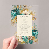 Invitations En Acrylique Aquarelle Turquoise or Floral Mariage (In situ (ordinateur de poche))