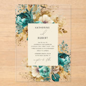 Invitations En Acrylique Aquarelle Turquoise or Floral Mariage (Recto)