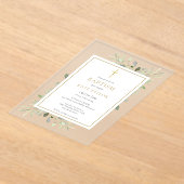 Invitations En Acrylique Aquarelle Verdure Or Baptême Christening (Poser)