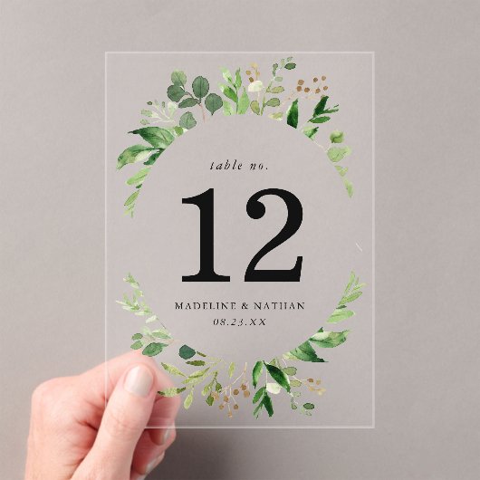 Invitations En Acrylique Aquarelle verte Mariage acrylique Numéro de tablea (In situ (ordinateur de poche))