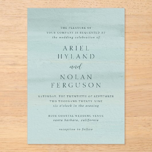 Invitations En Acrylique Aquarelle verte moderne Mariage élégant (Recto)