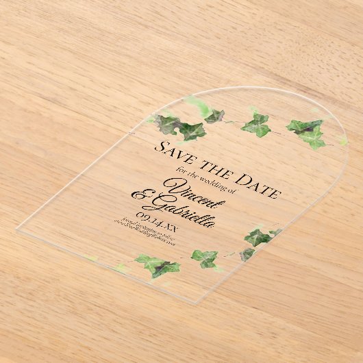 Invitations En Acrylique Aquarelle verte Vine d'Ivy Mariage Enregistrer la  (Poser)