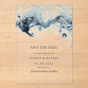 Invitations En Acrylique Aquarelle Waves Minimaliste Enregistrer la date
