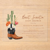 Invitations En Acrylique Aquarelle Western Boot Scootin' Baby shower (Recto)