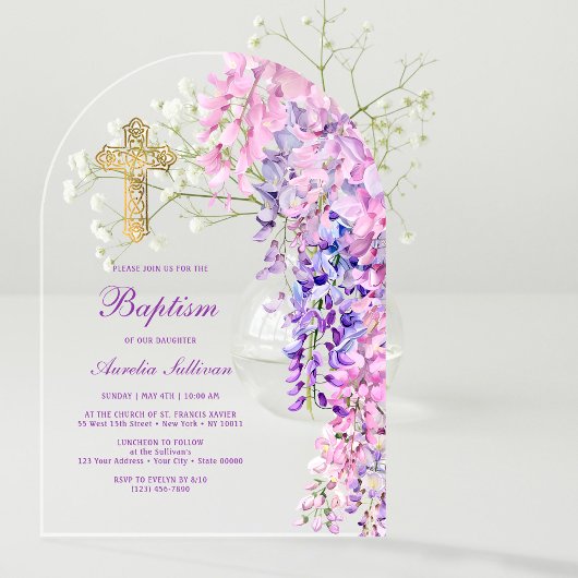 Invitations En Acrylique Aquarelle Wisteria Arch Baptême