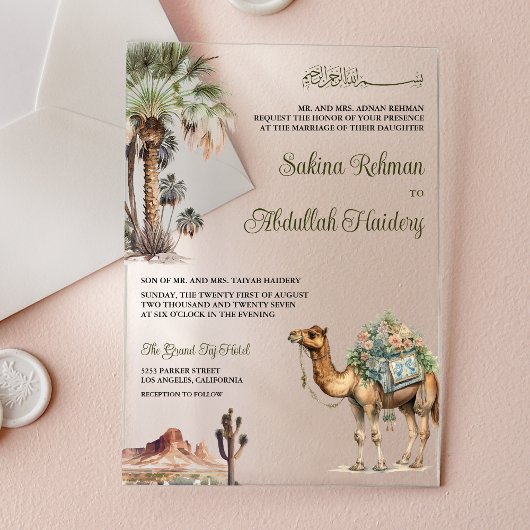 Invitations En Acrylique Arabian Palm Desert Camel Muslim Wedding