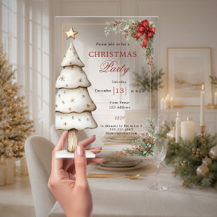 Invitations En Acrylique Arbre à noeud rouge clair lucury Party de Noël