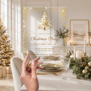 Invitations En Acrylique Arbre de fête de Noël paillettes dorées