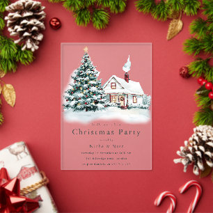 Invitations En Acrylique Arbre de fête & Maison Fête d'entreprise de Noël