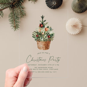 Invitations En Acrylique Arbre de Noël à l'aquarelle moderne Fête de fin d'