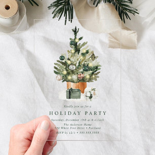 Invitations En Acrylique Arbre de Noël élégant à l'aquarelle pour une fête 