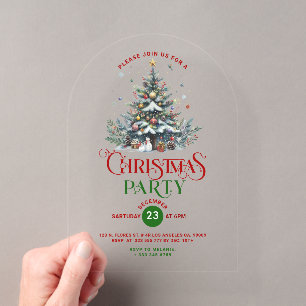 Invitations En Acrylique Arbre de Noël Rétro Typographie Fête de Noël