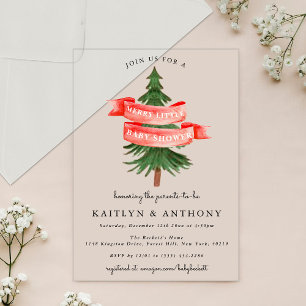 Invitations En Acrylique Arbre de pin aquarelle Baby Shower Merry Little