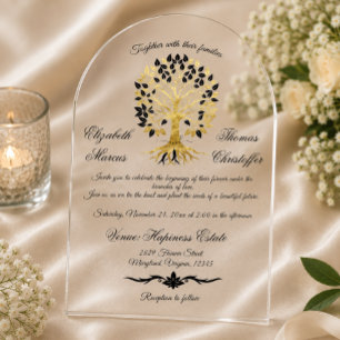 Invitations En Acrylique Arbre de Vie Doré Mariage Intemporel Sophistiqué