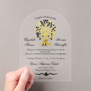 Invitations En Acrylique Arbre d'or de la vie Mariage sophistiqué intempore
