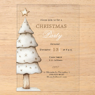 Invitations En Acrylique Arbre en or blanc Noël moderne Fête de Noël claire
