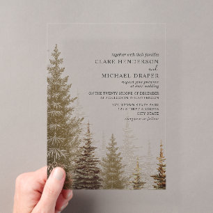 Invitations En Acrylique Arbres persistants Mariage rustique en forêt