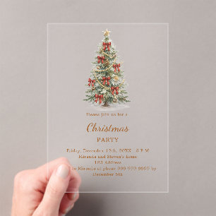 Invitations En Acrylique Arbres rubans rouges clair luxe Fête de Noël