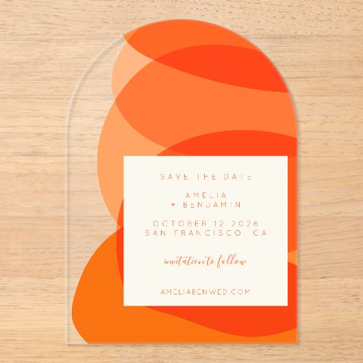 Invitations En Acrylique Arc Abstrait Orange unique moderne Enregistrer la  (Recto)