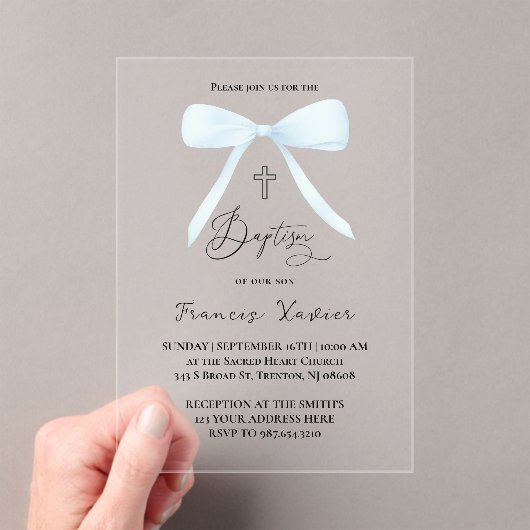 Invitations En Acrylique arc bleu pastel | Baptême (In situ (ordinateur de poche))