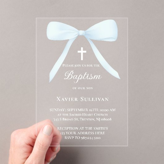 Invitations En Acrylique arc bleu pastel | Baptême (In situ (ordinateur de poche))