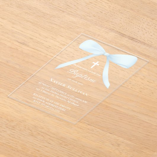 Invitations En Acrylique arc bleu pastel | Baptême (Poser)