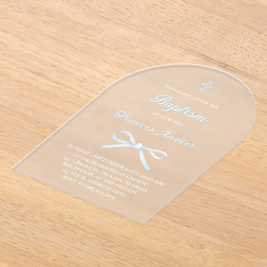 Invitations En Acrylique arc bleu pastel Baptême (Poser)